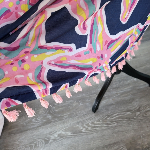 Simply Southern Pink and Blue Savanna Starfish Tassel Dress XL - Picture 4 of 6